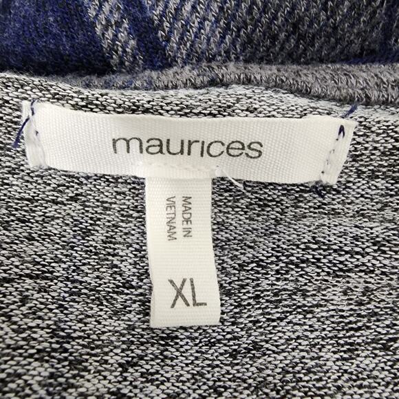 Maurices Hooded Cardigan Sweater Size XL Blue Gray Plaid Stretch V Neck Buttons - Picture 8 of 11